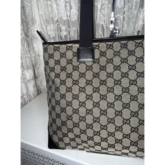 GUCCI Tote Bag GG Canvas BEIGE All-over Pattern Shoulder ladies used Italy - Picture 10 of 14